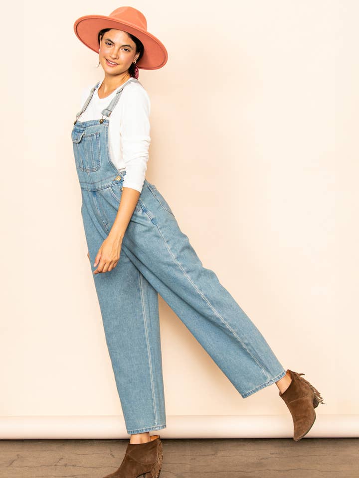 Mom Fit Vintage Wash Blue Denim Overalls for wholesale on Faire