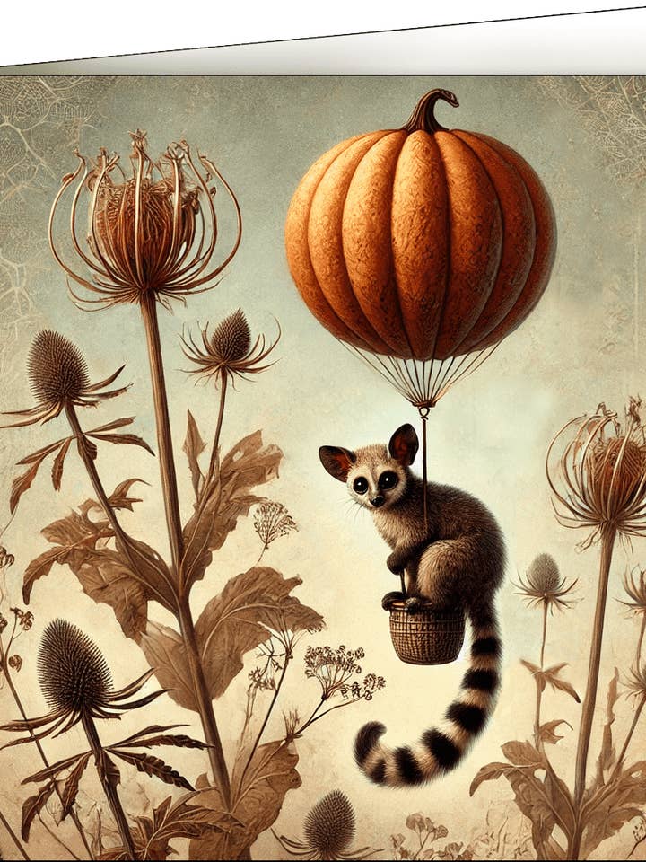 Cartão de saudação, lémure numa cesta de abóbora por atacado de Thistle and Tale Press