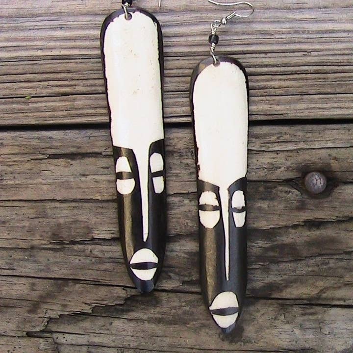 Long African Mask Earrings for wholesale by Reflections African Jewelry LLC