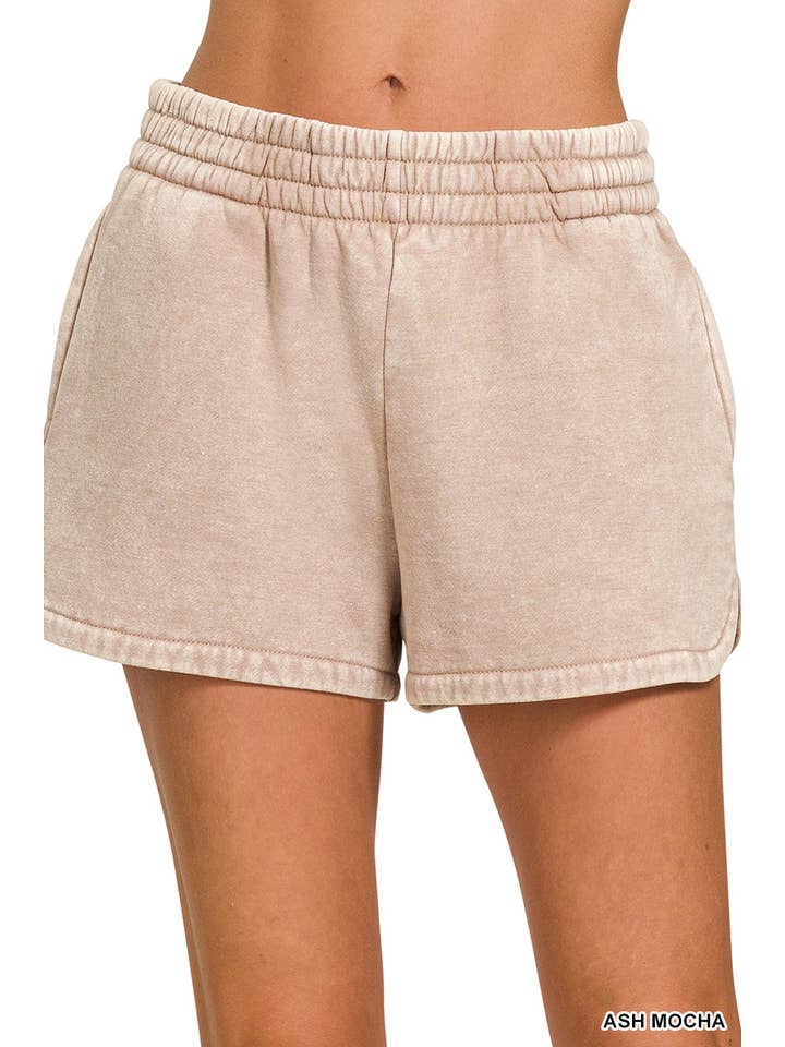 42POPS - Wholesale Shorts - Women's - .SI-27745 Acid Washed Elastic Waistband Dolphin Shorts
