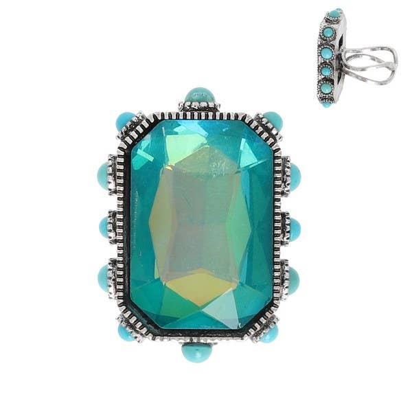 anbfashion – wholesale Cocktail/statement ring – WESTERN OCTAGON CUT CRYSTAL STRETCH RING R135024