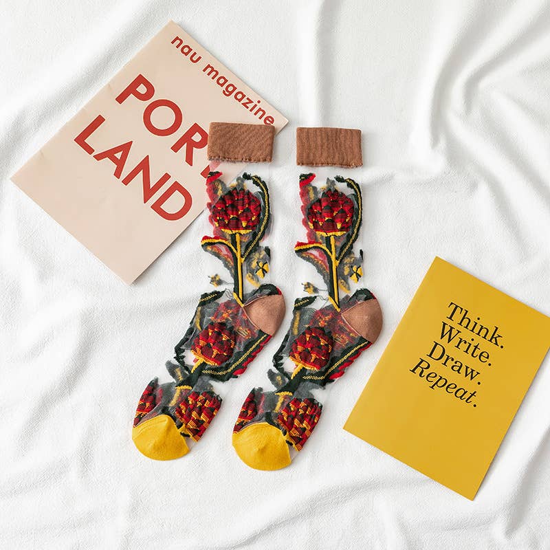 Tourtiwi - Wholesale Socks - Women's - Fruit Flower Animal Pattern Transparent Thin Summer Socks13