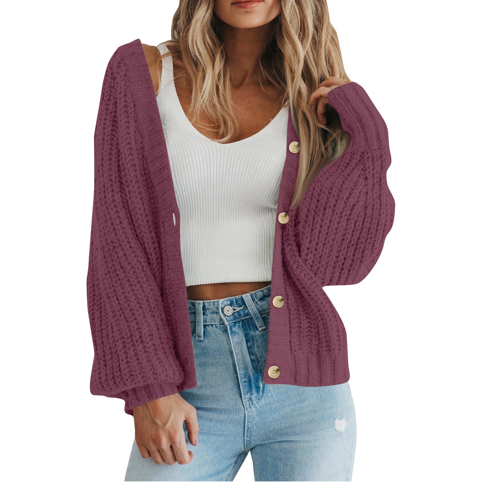 Rosa Clothing - Wholesale Cardigan - Women's - Women Knit Cardigan Loose Fit Button Down Fall Sweater5