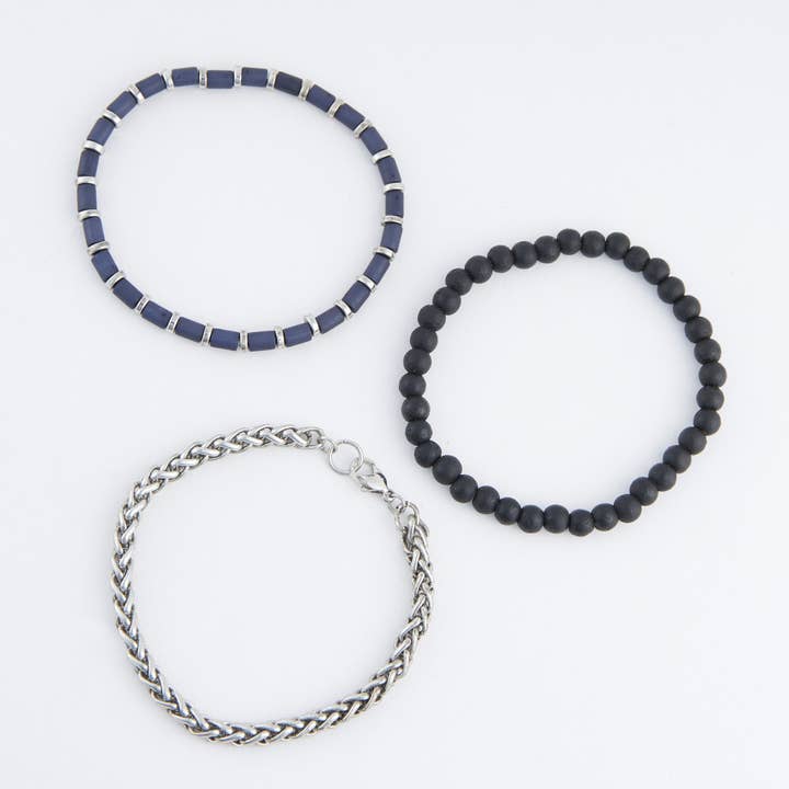 Elsie & Zoey - Wholesale Beaded Bracelet - Shiloh Unisex Beaded and Wheat Chain Bracelet Set5