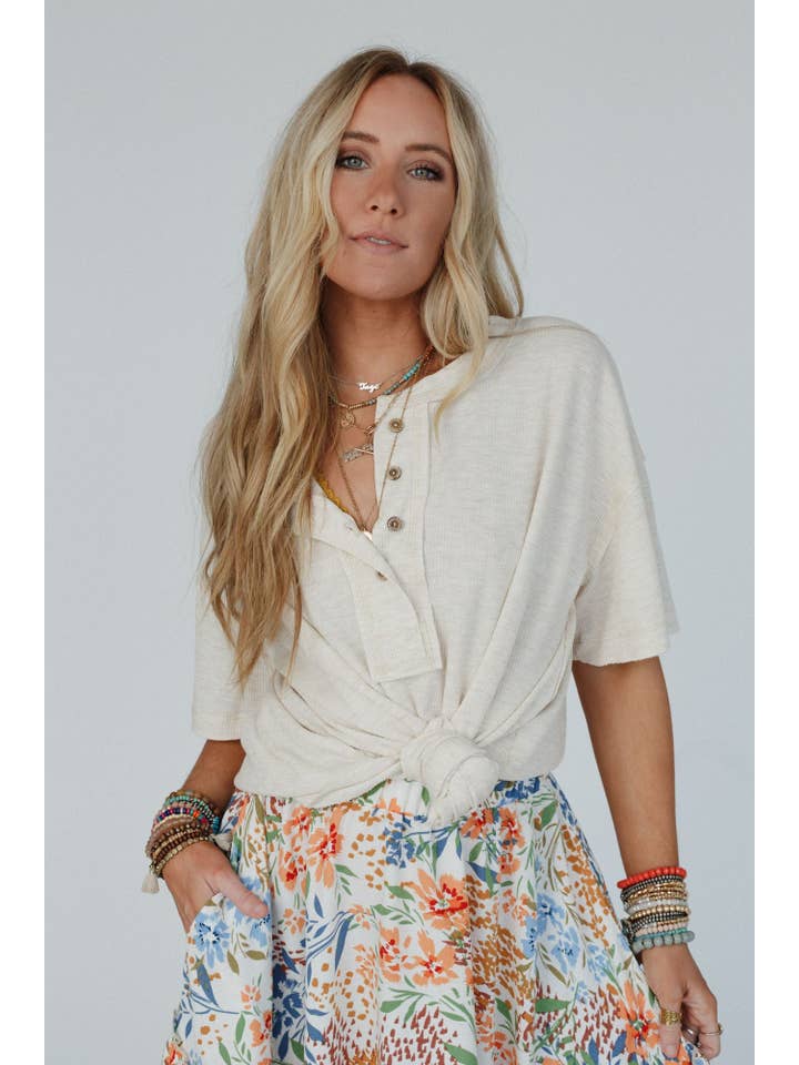 Three Bird Nest - Wholesale Knit Top - Women's - Soft Plume Henley Top - Oatmeal