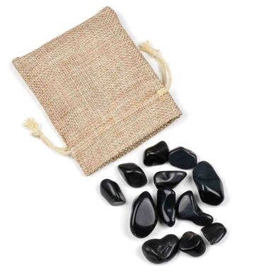 12 pierres gemmes d'obsidienne noire polies dans un sac en tissu pour la vente par Cherry Tree Beads