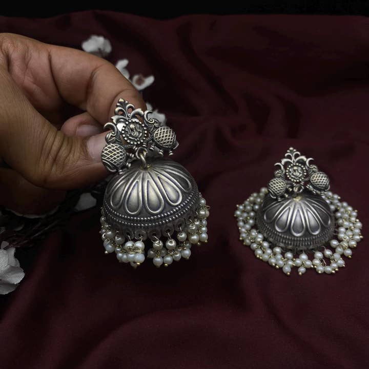 Quirky Fashions - Wholesale Dangle Earrings - Oxidized Silver Ganesha Pearl Jhumka Earrings