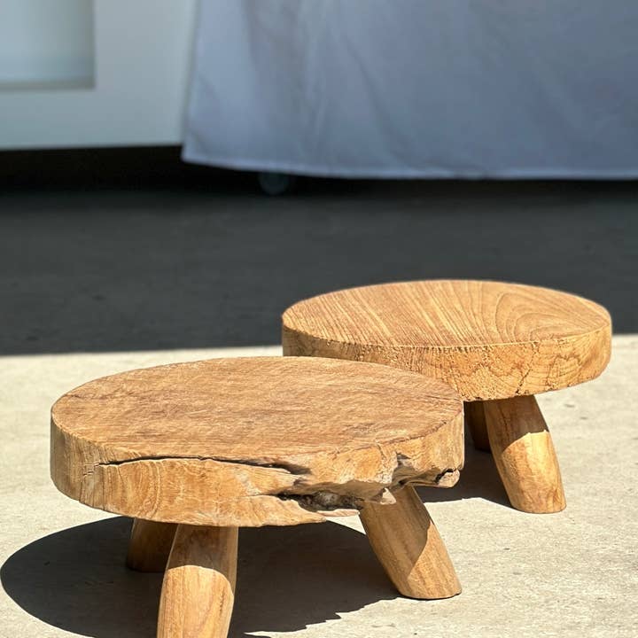 Office Objets - Wholesale Stool - Small low three-legged stool in upcycled blond teak D:30 H:15