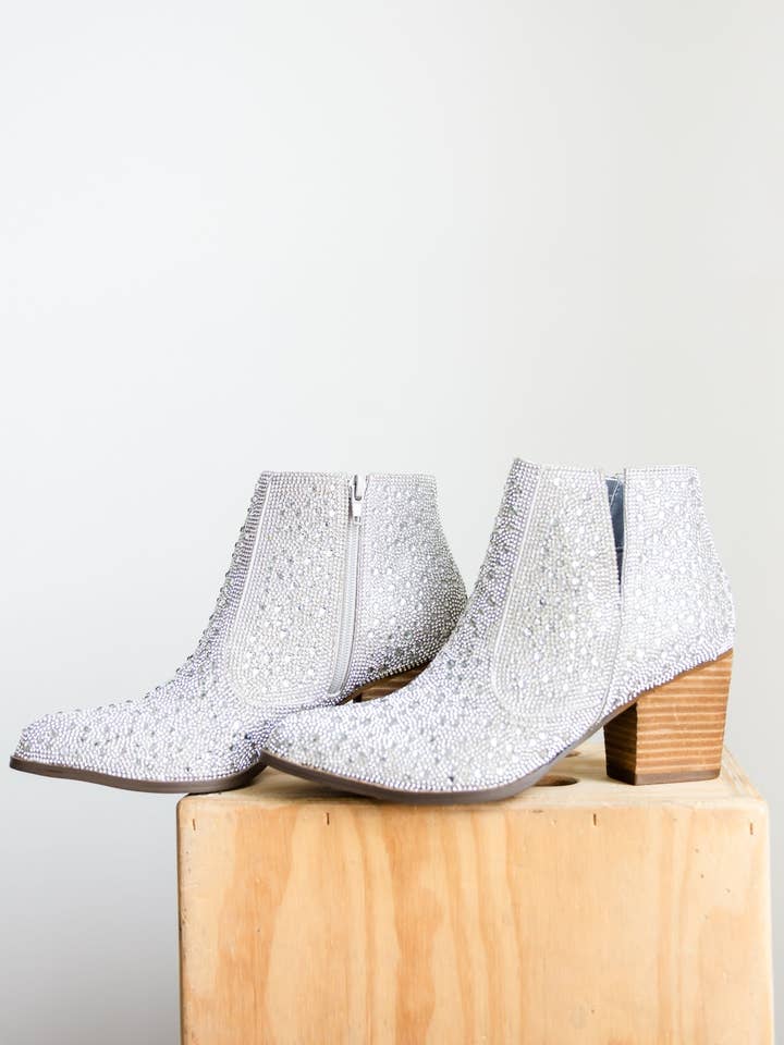 Shine Star Rhinestone Bootie in Silver for wholesale by Naughty Monkey Open Pack