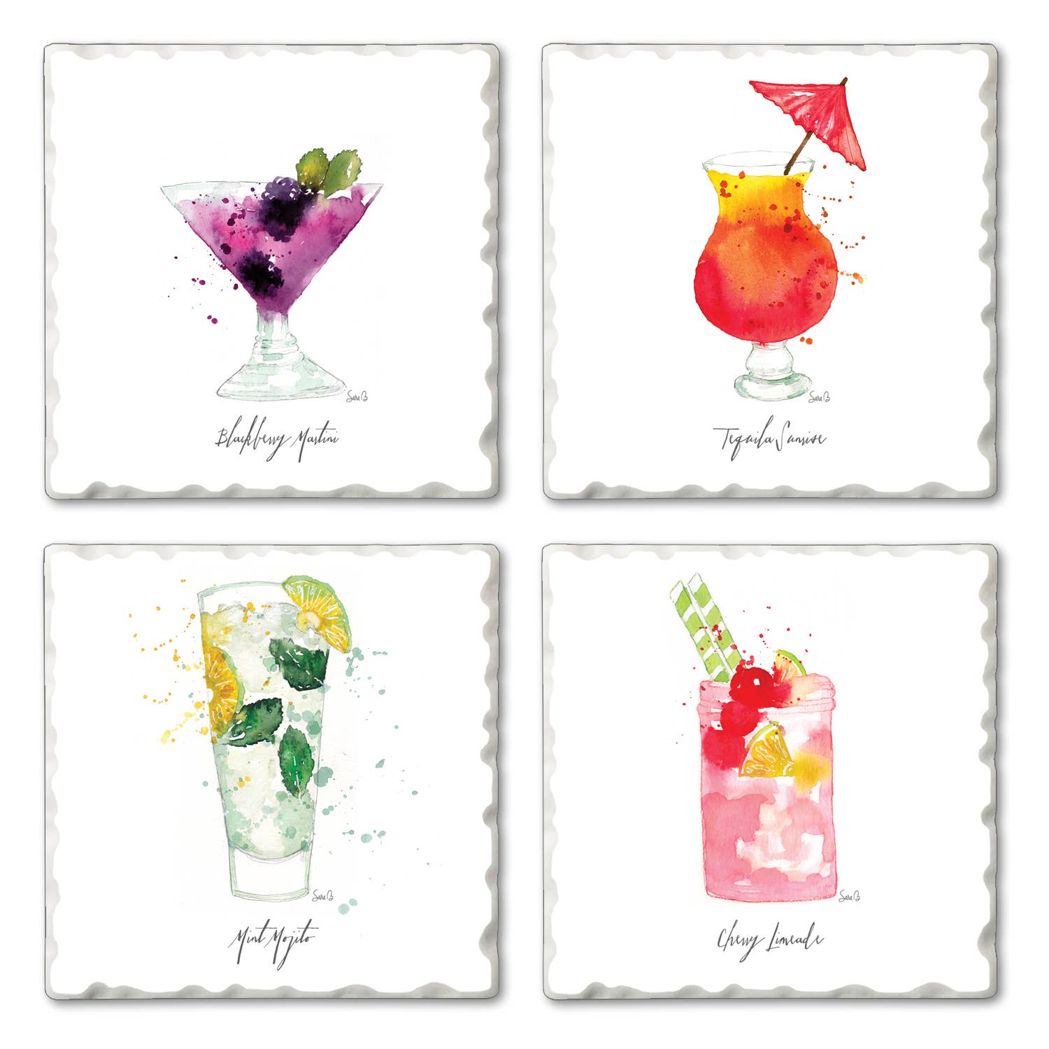 Conimar Promotions - Wholesale Coasters - Drinks Splash 4pk Assorted Tumbled Tile Coasters 0