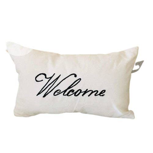 Welcome White Embroidered Pillows for wholesale by Snazzy Living