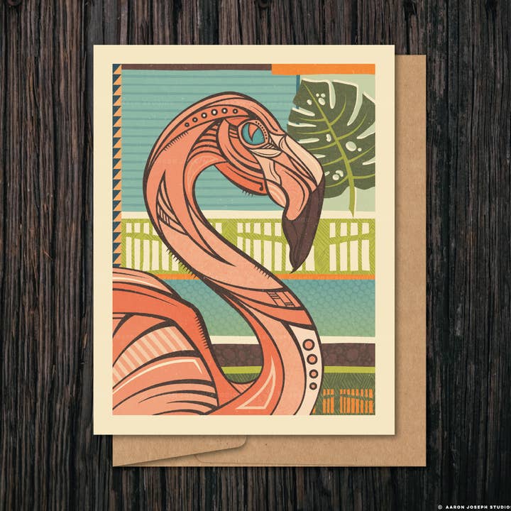 Pink Flamingo Greeting Card for wholesale by Aaron Joseph Studios