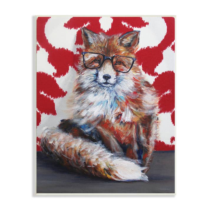 Stupell Industries – wholesale Plaque – Red Fox Black Frame Glasses Abstract Pattern Room Plaque Art