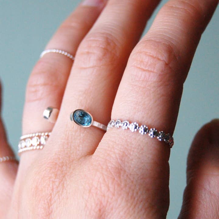 Metal Cloth & Wood - Wholesale Band/stacked ring - Sterling Silver Daisy Chain Ring – Handmade Floral Stacking Ring or Knuckle Ring – Minimalist Flower Eternity Band – Bright or Oxidized Finish!2