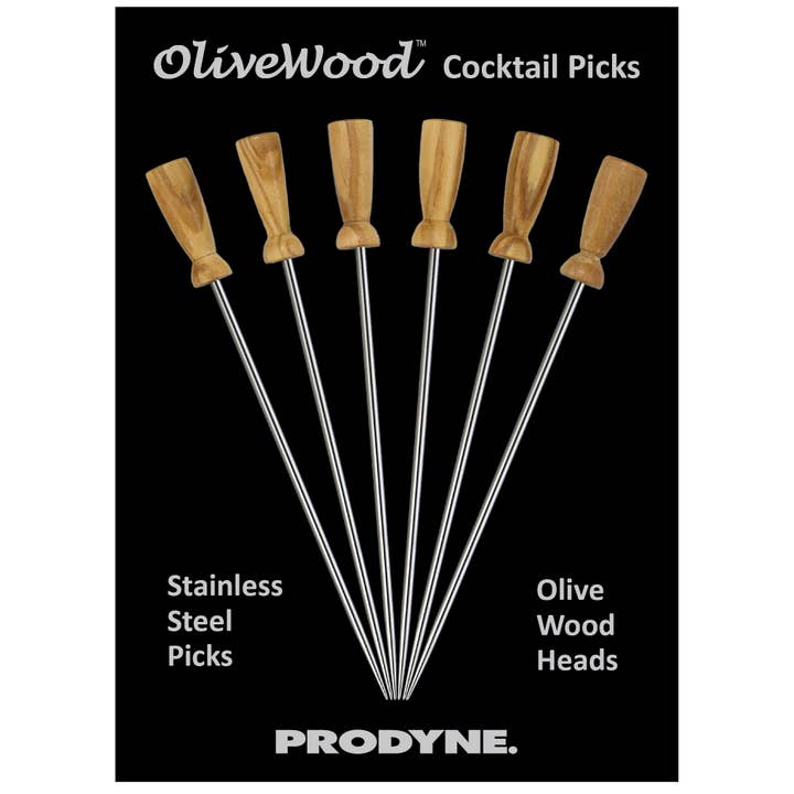 Prodyne - Wholesale Cocktail Pick - Olivewood Stainless Steel Cocktail Picks1