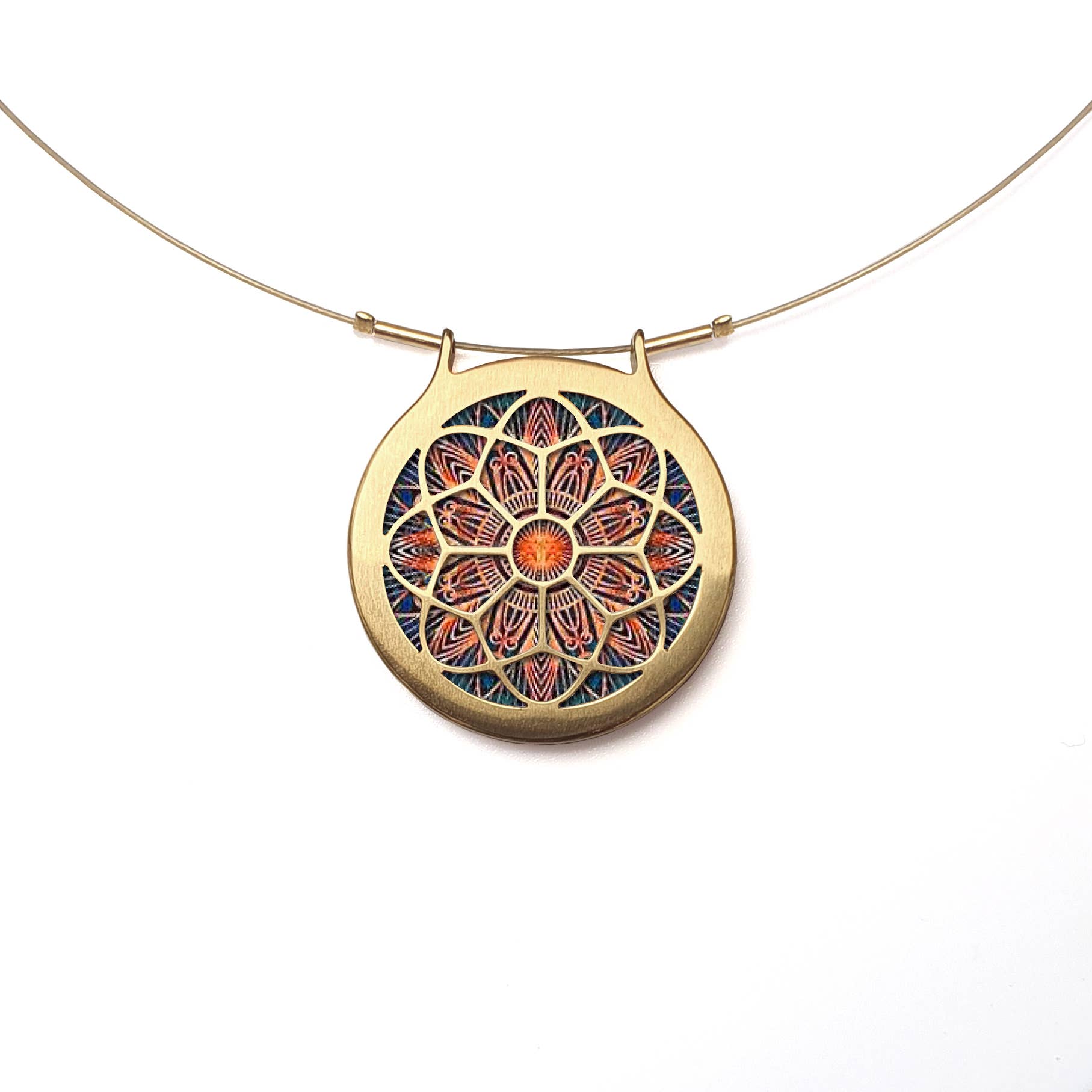 Noa Jewellery – wholesale Pendant/charm necklace – Rose Window Ceramic Necklace, Gold Plated Stainless Steel0