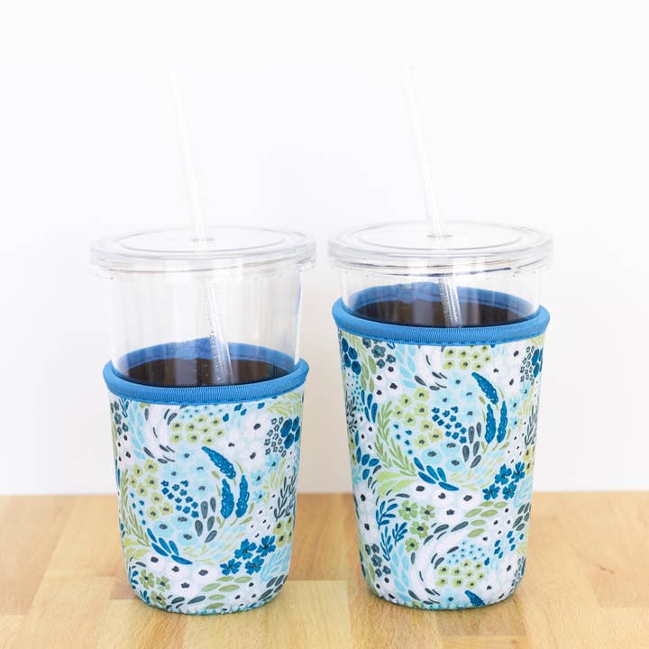 Elyse Breanne Design - Wholesale Drink huggers & koozies - Waterfall Floral Drink Sleeve, Iced Coffee, Drink Koozie2
