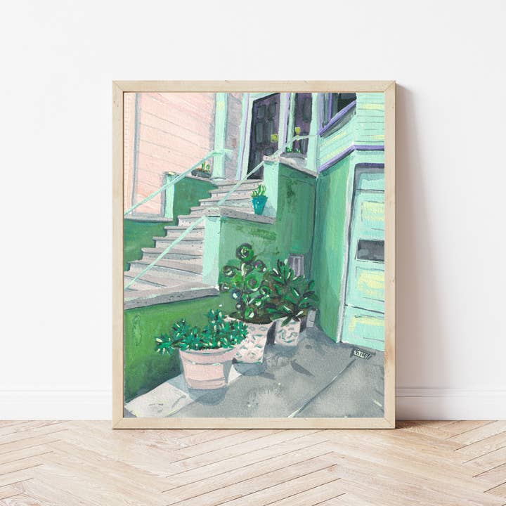 Stampa artistica dipinta da donna a schiera di San Francisco, California per la vendita all'ingrosso da parte di Medjool Studio Art Print Shop