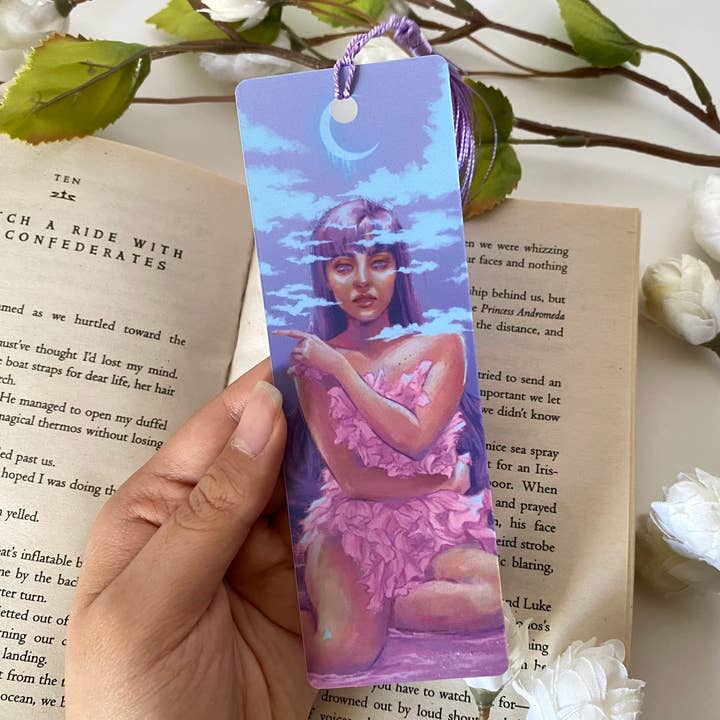 Cindy Tran Art - Wholesale Bookmark - Moon Celestial Sweet Pea Magical Girl - April Art Bookmark