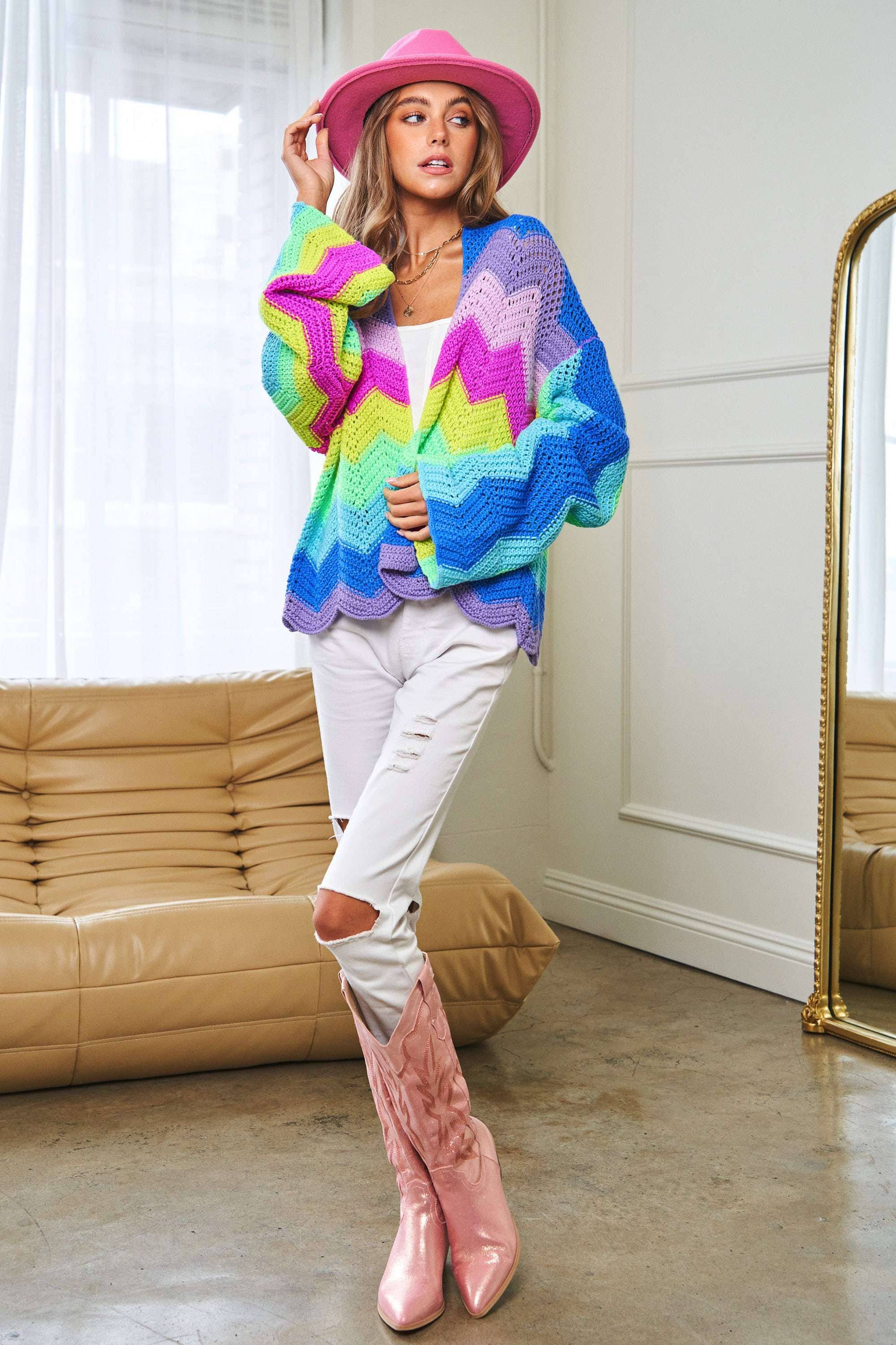 PLUS RAINBOW MULTI COLOR KNIT SWEATER CARDIGAN for wholesale on Faire2