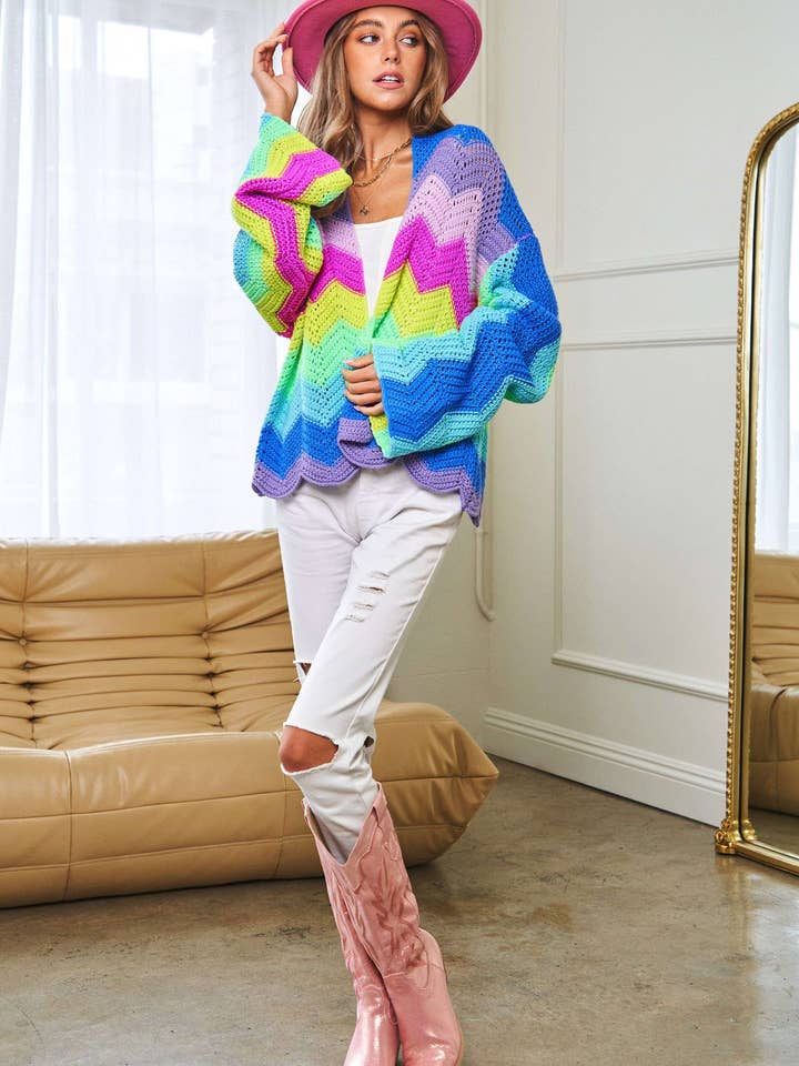 PLUS RAINBOW MULTI COLOR KNIT SWEATER CARDIGAN for wholesale on Faire2
