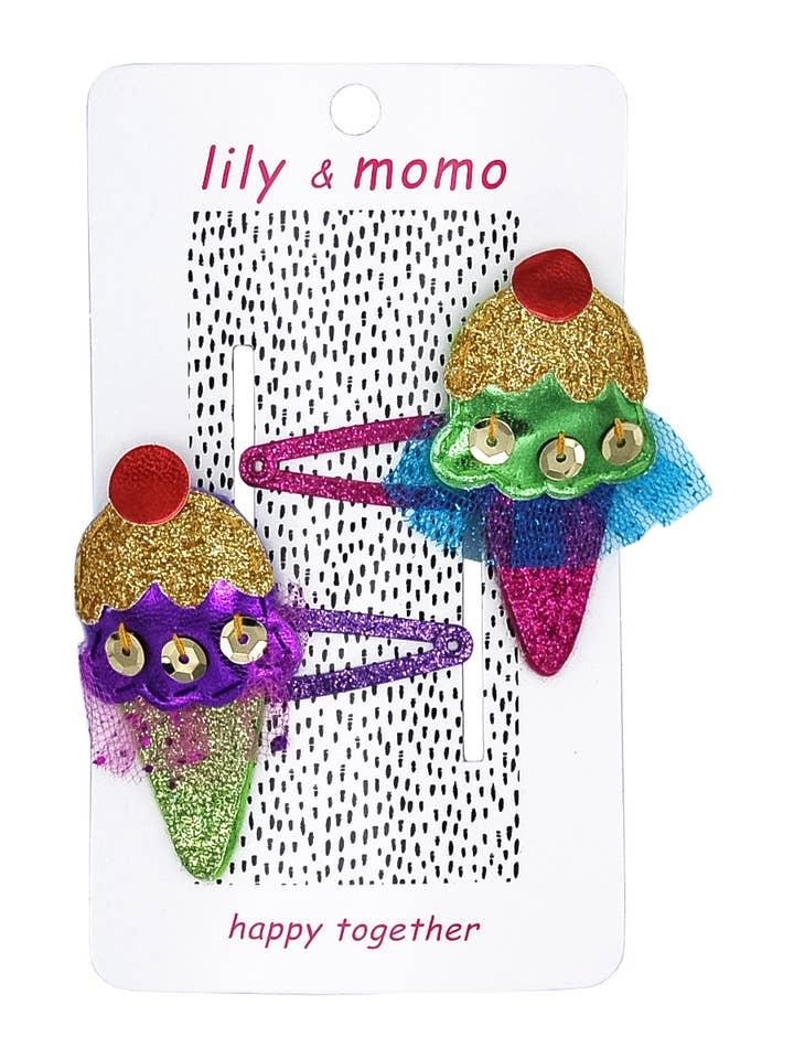 Eiscreme Funkel Kinder Haarklammer - Glitzer Gold und Lila für den Großhandel von Lily and Momo