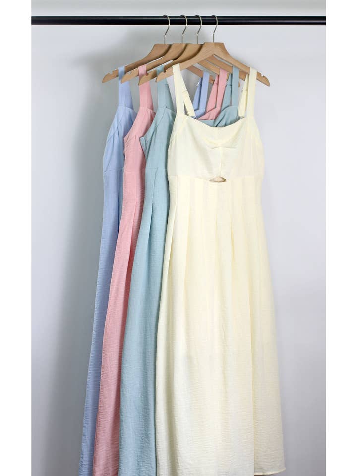 D2503DY91236 - Vestido Midi Sem Mangas Plissado com Recorte por atacado de ESLEY