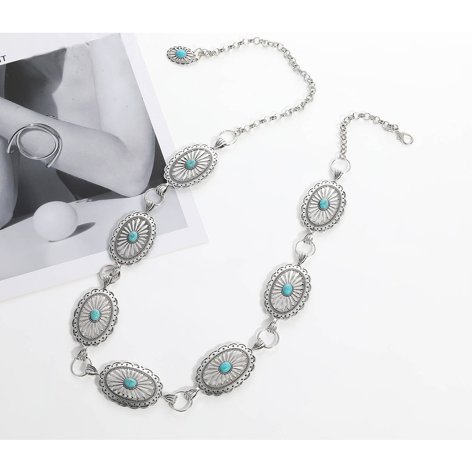 Little Trendy - Vente Ceinture – femme - Ceinture à chaîne Western Turquoise Concho0