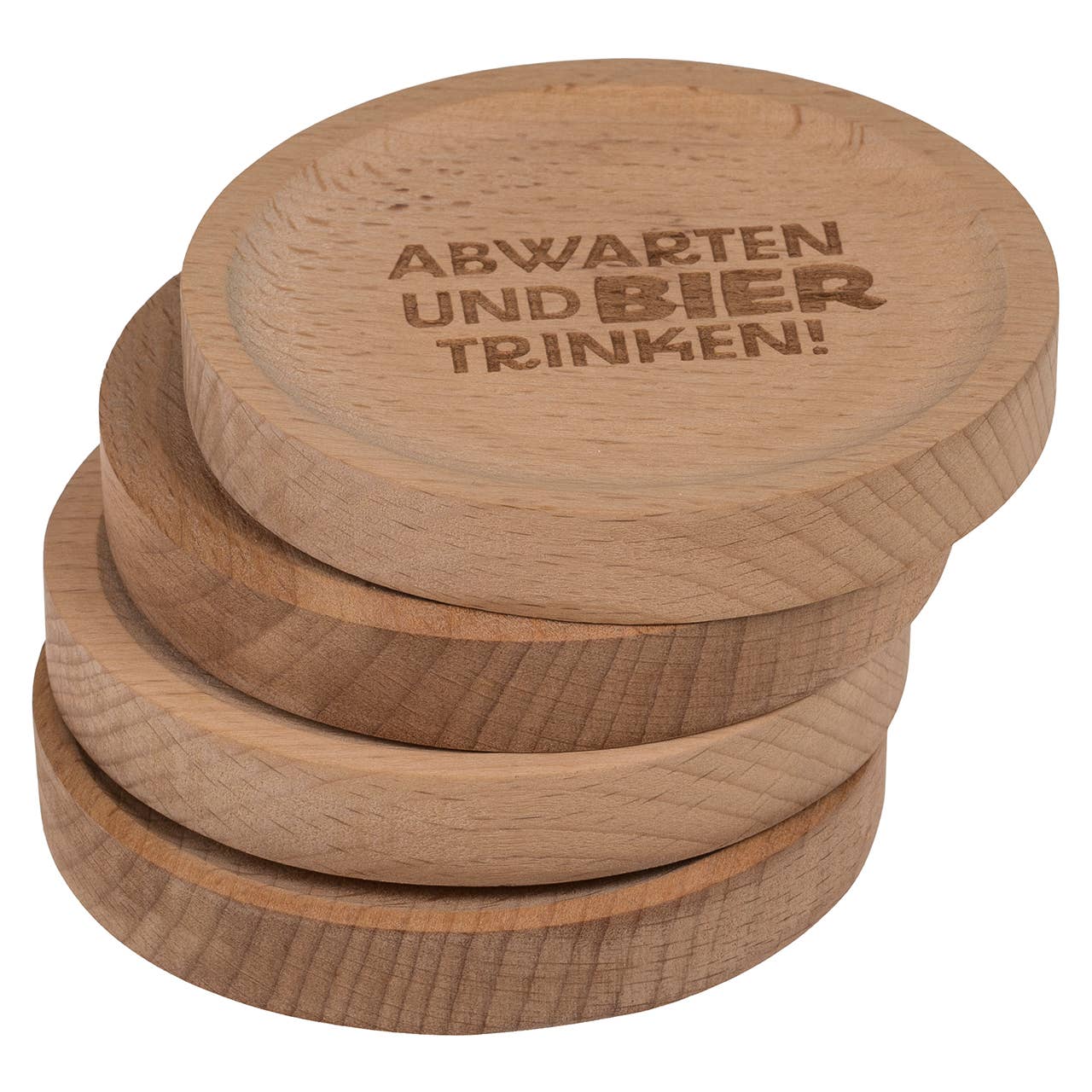 Wurm - Vente Sous-verre - Dessous de verre avec inscription et décapsuleur en bois, 4 fois, naturel (L/H/P) 8x1x8cm 24 pièces en présentoir1