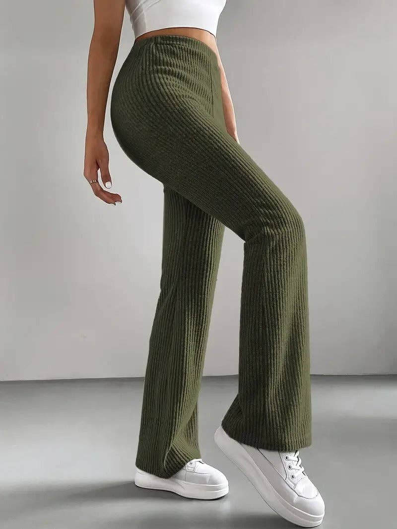 Suhkasana - Wholesale Pants - Women's - High Waist Ribbed Knit Flare Pants for Women13