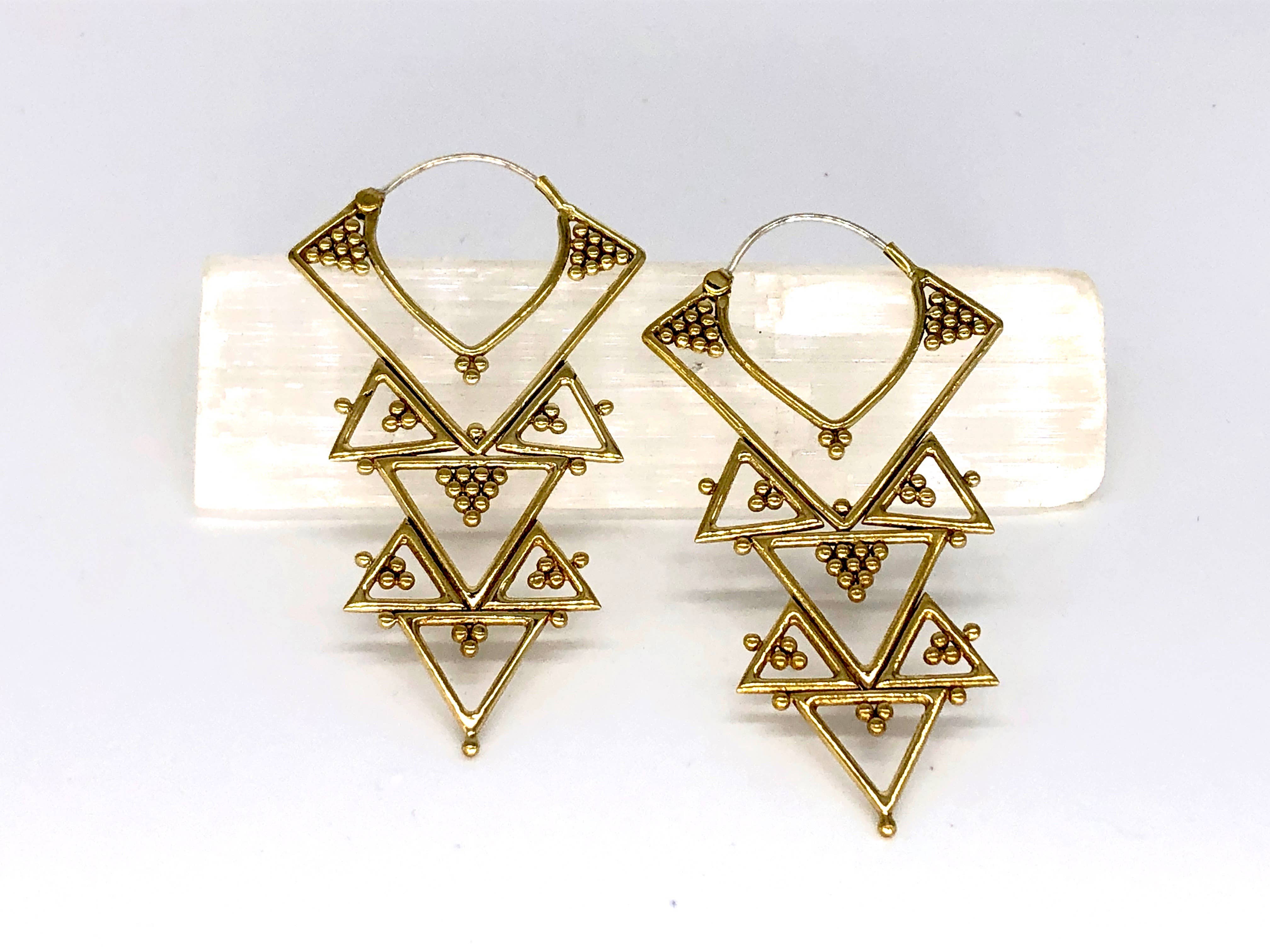 JAYA MOKSHA - Wholesale Dangle Earrings - Brass Tribal Boho Chandelier Earrings / Gold Triangle Hoops 3