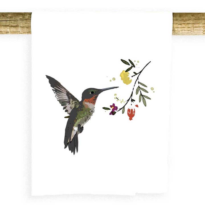 Hummingbird & Floral Branch Towel for wholesale by Potluck Press