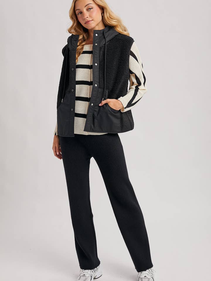 Bluivy - Wholesale Outerwear Vest - Women's - SHERPA FLEECE HOODED VEST WITH FAUX SUEDE INNER18