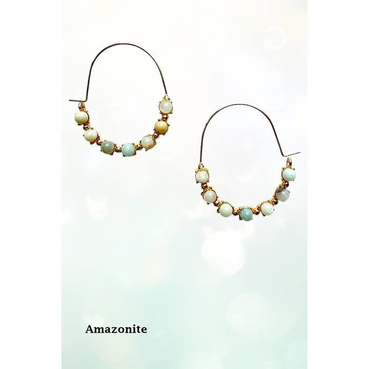Andrea Bijoux - Wholesale Hoop Earrings - ROUND SEMI PRECIOUS BEAD STATIONED HOOP EARRING4