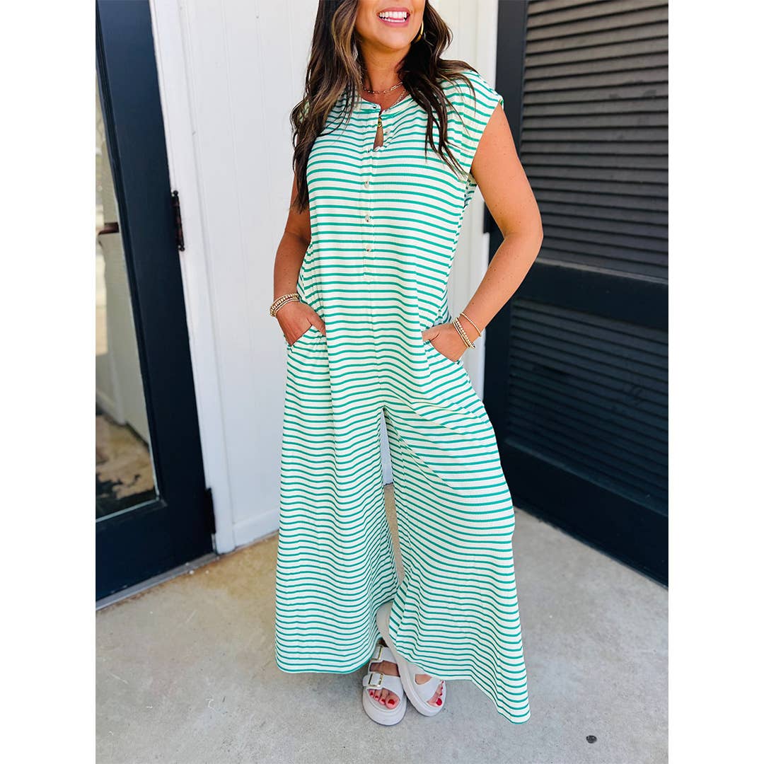 UNISHE - Wholesale Jumpsuit - Women's - Summer Knit Ribbed Striped Loose Sleeveless Jumpsuit CY1766