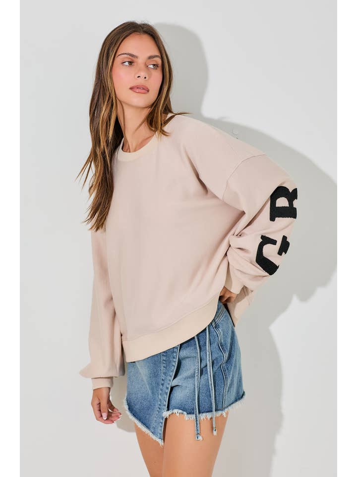 Baevely by Wellmade USA - Wholesale Graphic Sweatshirt - Women's - GRATEFUL PUFF PRINT PULLOVER SWEATSHIRT