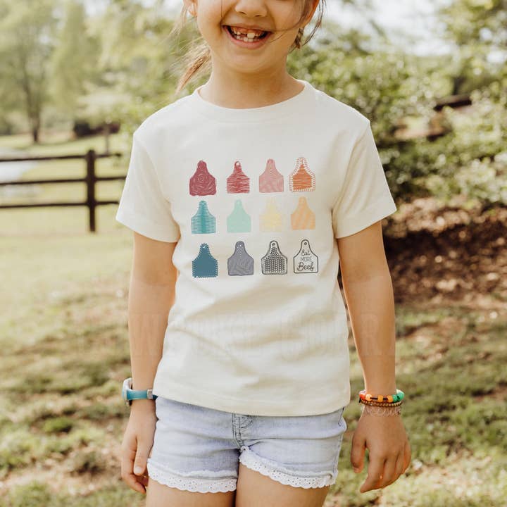 Ash Grey EAT MORE BEEF EAR TAGS YOUTH TEE for wholesale on Faire1