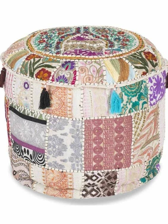 Indian Patchwork Vintage Ottoman Round Pouf Cover Cotton for wholesale by GYPSY STUDIO