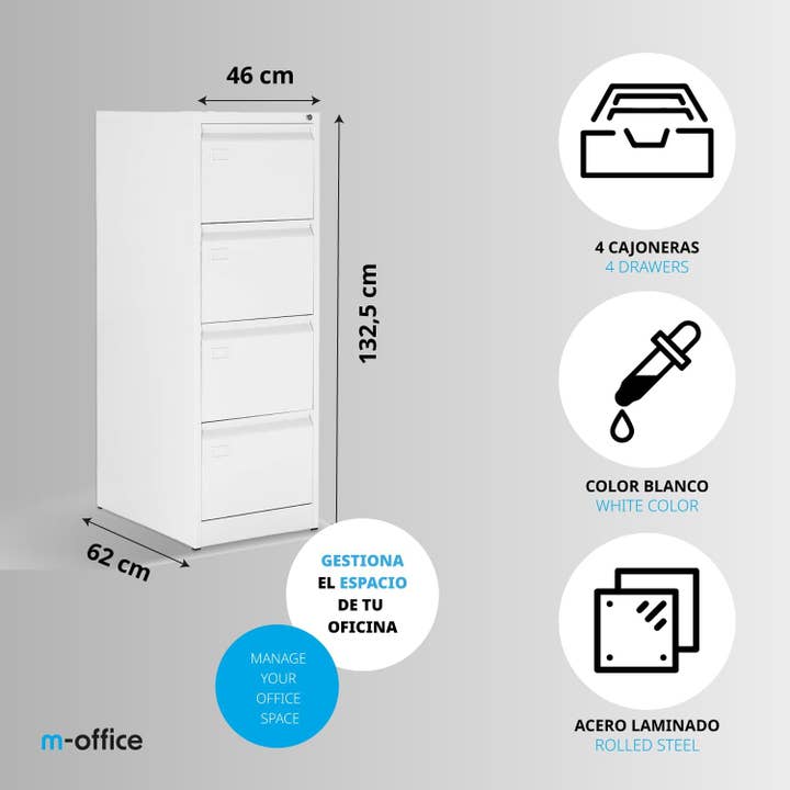 MEDEL OFFICE – wholesale Cabinet – Metal File Cabinet with 4 Drawers with Lock 132x46x62 cm1