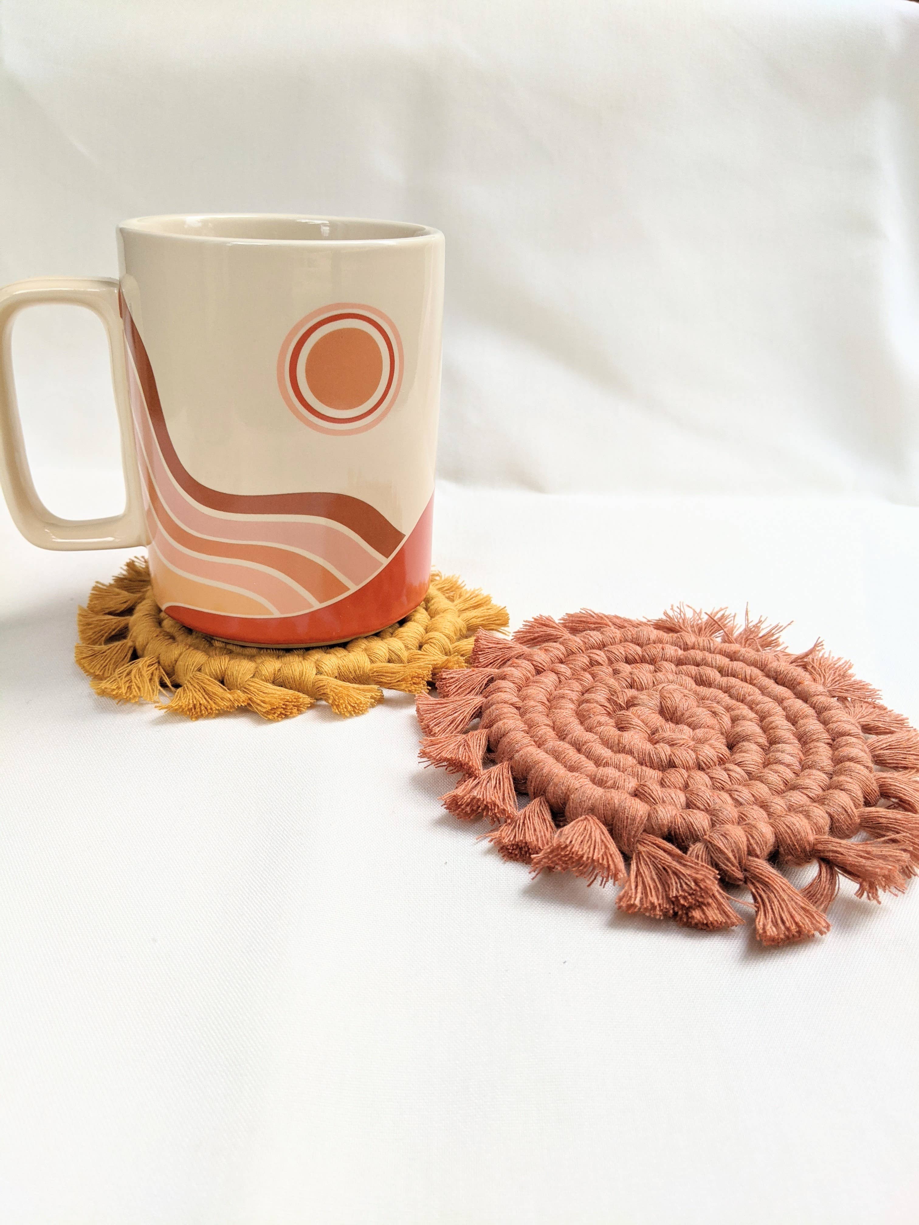 Two Birds Eco Shop - Wholesale Coasters - Single Macrame Coaster - Solid Colors15