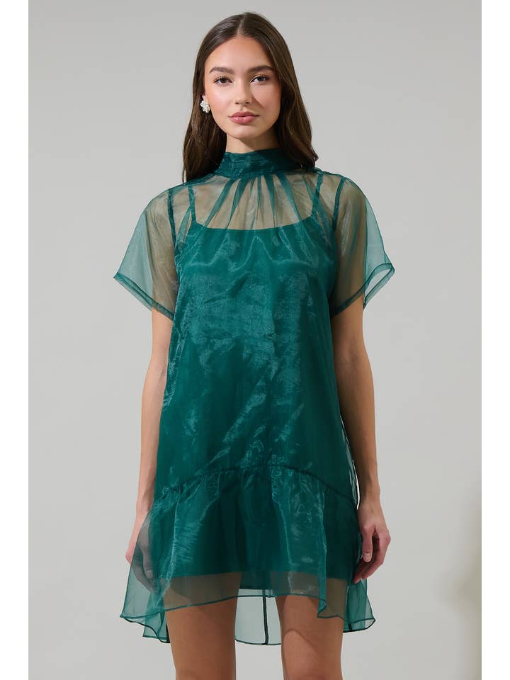Emerald Berny Organza Mock Neck Mini Dress for wholesale on Faire0