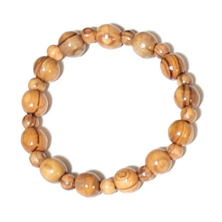 Pulsera elástica con cuentas de madera de olivo para venta al por mayor de Eclectic Woodchuck