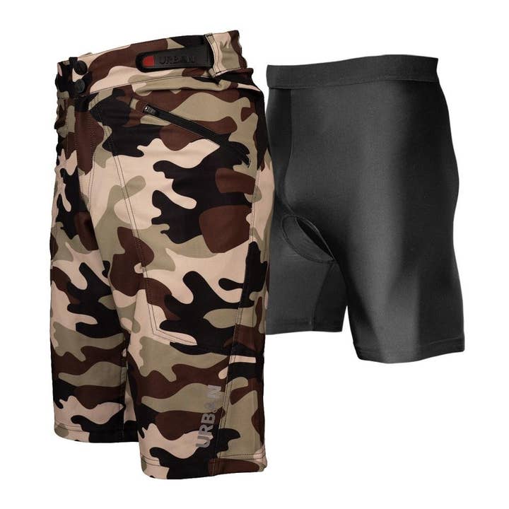 El Shredder Camo - Conjunto de pantalones cortos de ciclismo MTB para hombre con pantalones interiores acolchados. para venta al por mayor de Urban Cycling Apparel