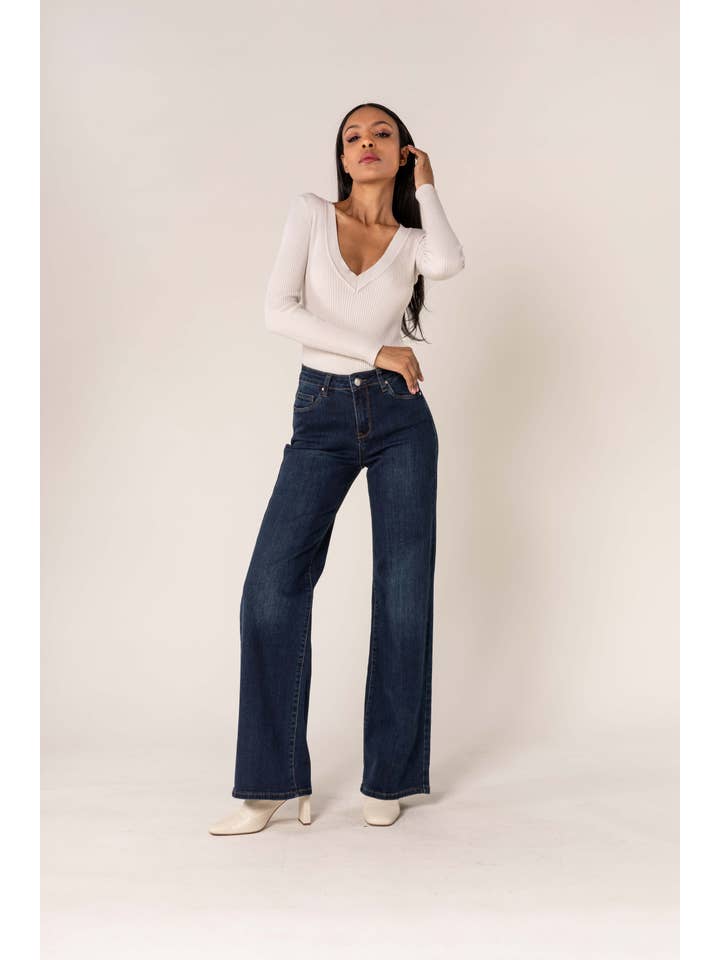 Nina Carter - Wholesale Jeans - Dames - TALL P211 wijd uitlopende jeans met hoge taille9