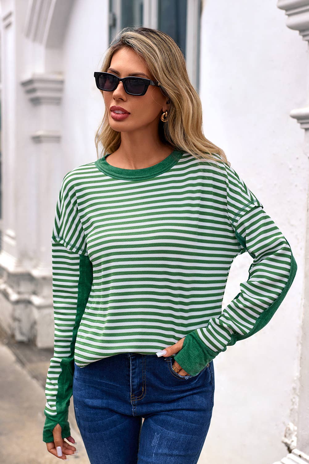 Little Daisy Closet - Vente Chemisier – femme - Blouse décontractée à col rond rayé LDC | S-4X1