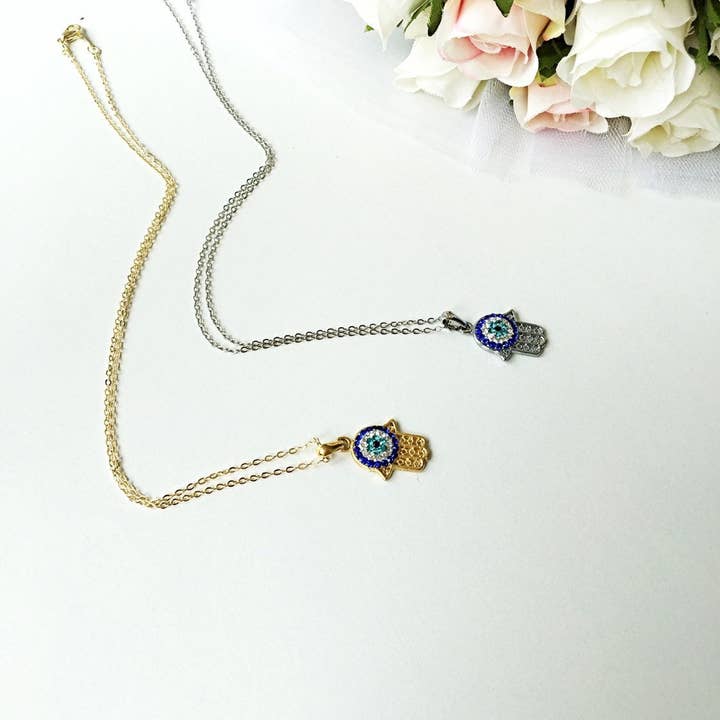 Evileyefavor - Wholesale Pendant/Charm Necklace - Hamsa Evil Eye Necklace - Gold Zirconia Jewelry