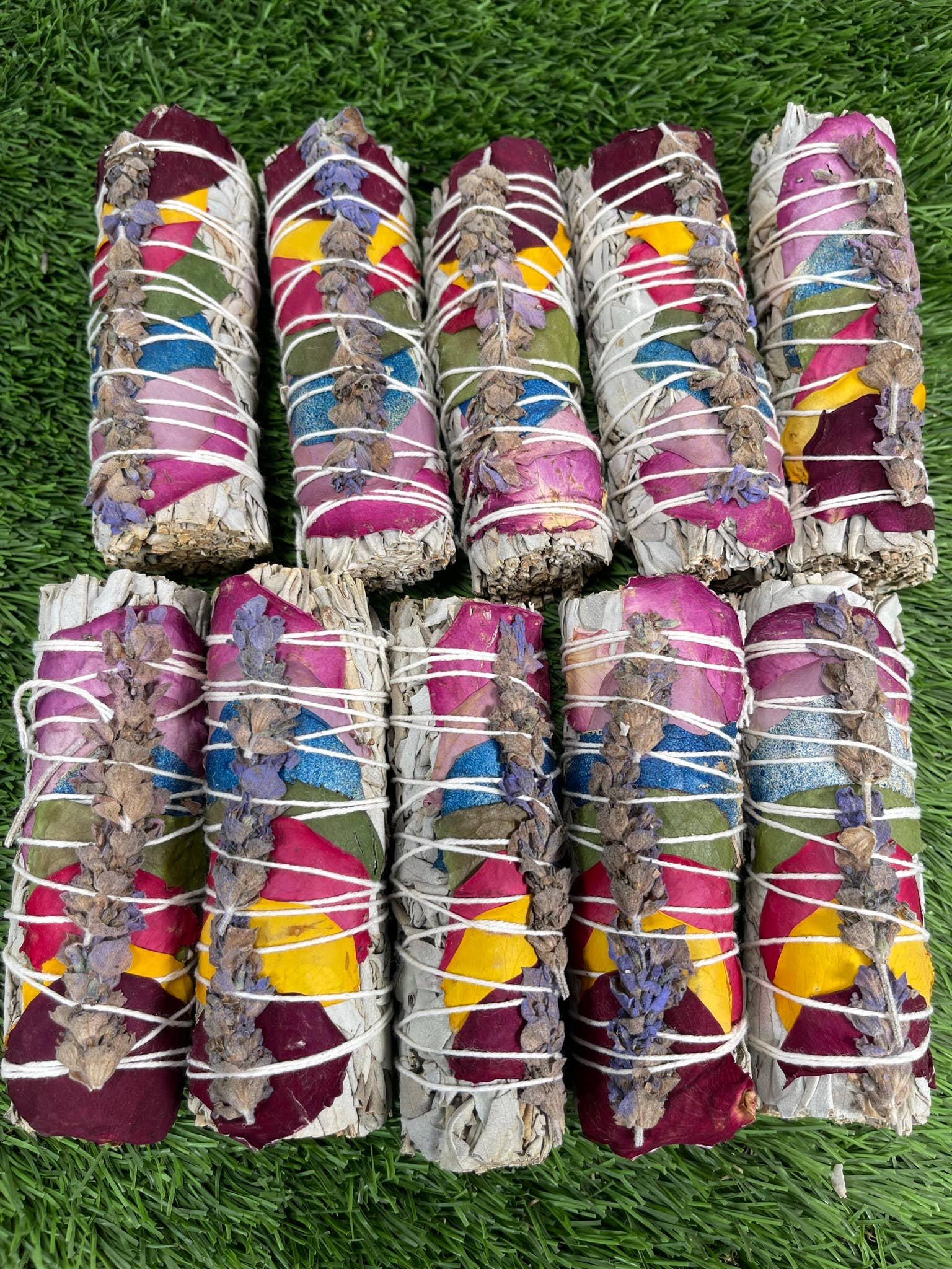 CaNatureLover - Wholesale Sage Bundle - ORGANIC 7 chakras white sage + Lavender, Hand Wrapped.10