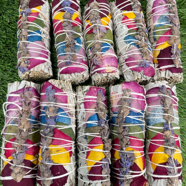CaNatureLover - Wholesale Sage Bundle - ORGANIC 7 chakras white sage + Lavender, Hand Wrapped.10