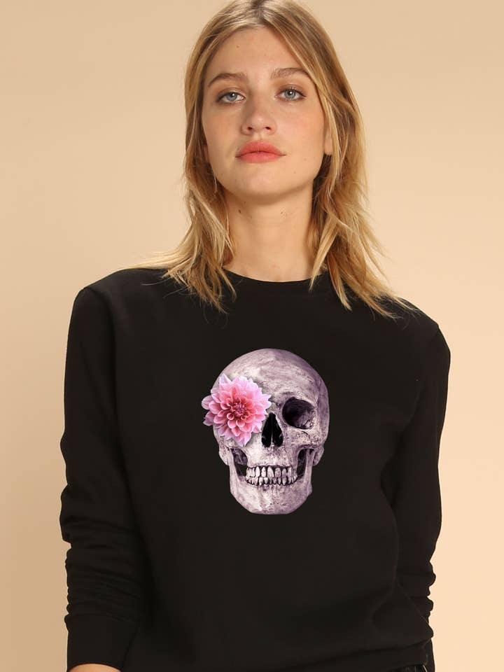 SWEATSHIRT PRETO ROSA CAVEIRA PARA MULHER por atacado de Wooop
