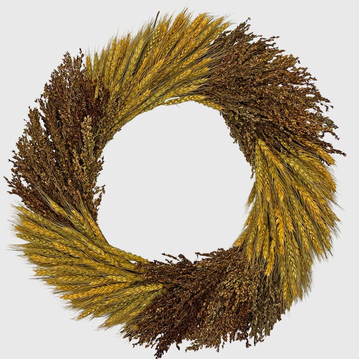 2626 Designs - Wholesale Wreath - Fall Wreath made from Real Dried Preserved Wheat and Sorghum